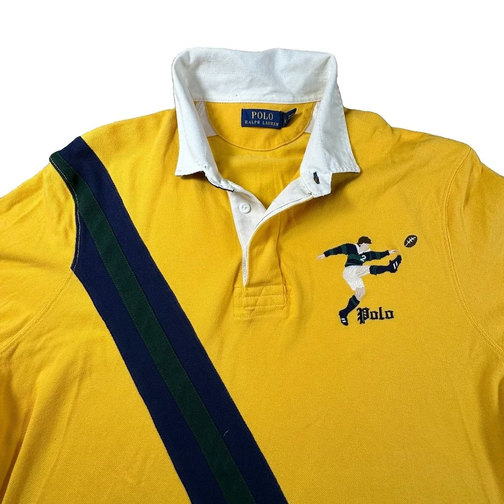 Polo Ralph Lauren Rugby Polo Shirt Men's XL Kicker Embroidered Yellow Retro Prep